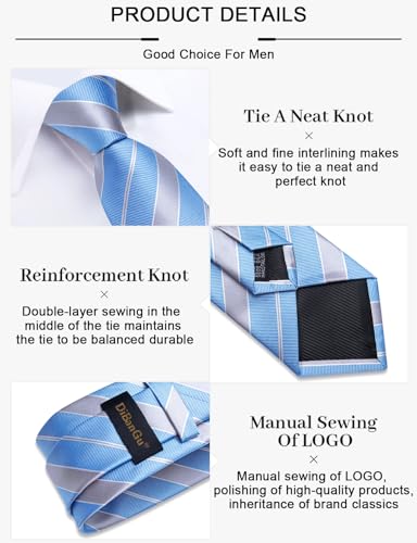 Image of DiBanGu Mens Striped Tie Silk Woven Necktie and Pocket Square Cufflinks Tie Clip Set Wedding Business Formal Gift Tie for Men