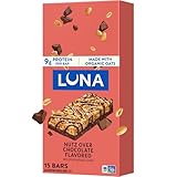 LUNA Bar - Nutz Over Chocolate Flavor - Gluten-Free - Non-GMO - 7-9g Protein - Made with Organic Oats - Low Glycemic - Whole Nutrition Snack Bars - 1.69 oz. (15 Count)