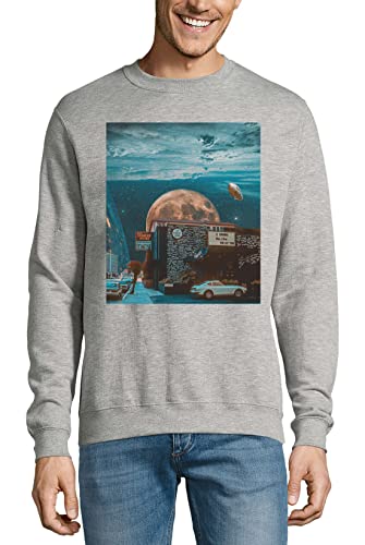 Sweat-shirt pullover gris Cosmique en coton Moon Art pour un look décontracté unique
