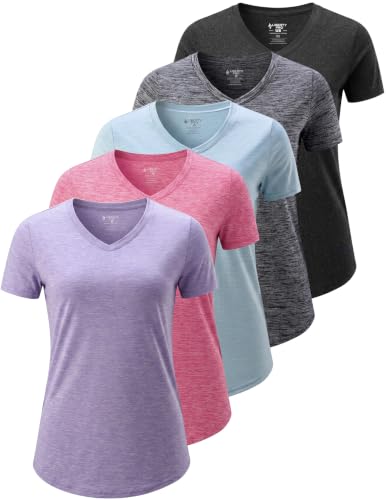 Image of 5 Pack Women's Quick Dry Short Sleeve T Shirts, Athletic Workout Tee Tops for Gym Yoga Running