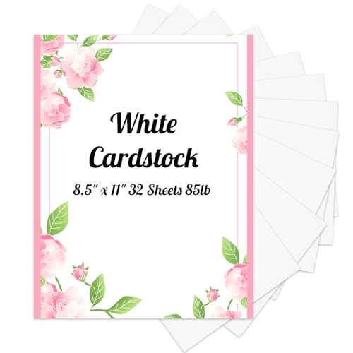 White Cardstock 8.5" x 11", 32 Sheets (85lb/230gsm) Heavy Weight Thick Loose Drawing Paper Cover Card Stock for Printer, Invitations, Drawing, Scrapbooking, Art School Supplies, DIY Cards