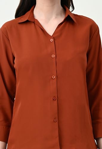 Image of FUNDAY FASHION Women's Crepe Casual Regular Fit Solid V Collered Shirt (Pack of 2)