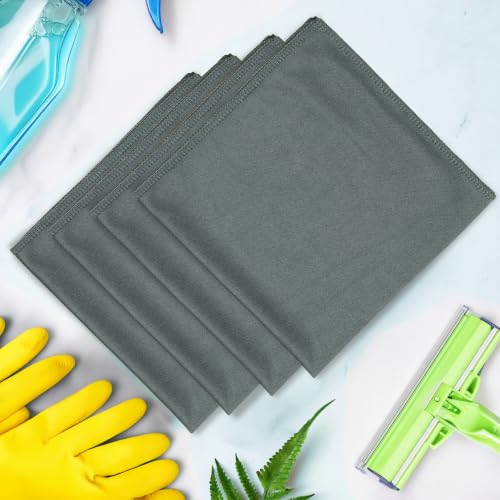 Image of Microfiber Glass & Window Cleaning Cloths | 400 GSM Thick, Lint-Free & Streak-Free Towels for Mirror, Car, Kitchen & Home | 40 x 40 cm | Grey | Pack of 4