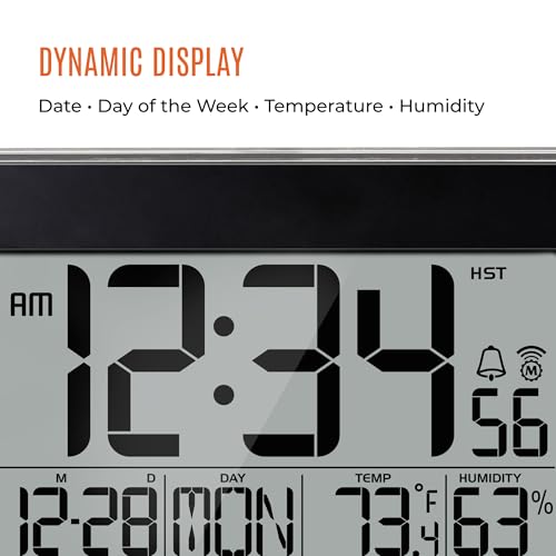 Marathon CL030060BK Crystal Framed Atomic Wall Clock, Black - Large, 7.5-Inch Display - Am/Pm Or 24-Hour Time Format, Eight Time Zones, Indoor Temperature & Humidity thumb #3