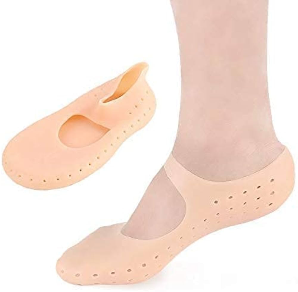 Calixe Anti Crack Full Heel Socks with Strap | Silicone Moisturizing Gel Socks for Dry Cracked Heels, Foot Pain Relief & Repair | Reusable & Washable Skin Color Pair-image-45