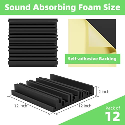 LIGHTDESIRE Pacote com 12 painéis autoadesivos de espuma à prova de som, espuma acústica de 30 x 30