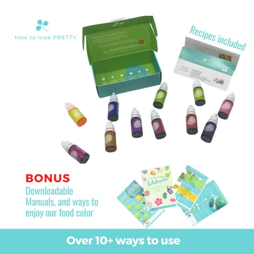 image for how to look PRETTY 12 Color Rainbow Natural Food Grade Coloring Set - 