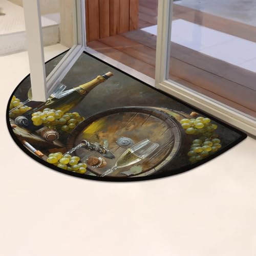 Image of cfpolar Half Round Door Mat Grape Wine Pattern Non-Slip Semi Circle Area Rug Washable Half Moon Hearth Rugs for Indoor Outdoor Bathroom Kitchen Patio Runner Mat Laundry Room Home Decoration