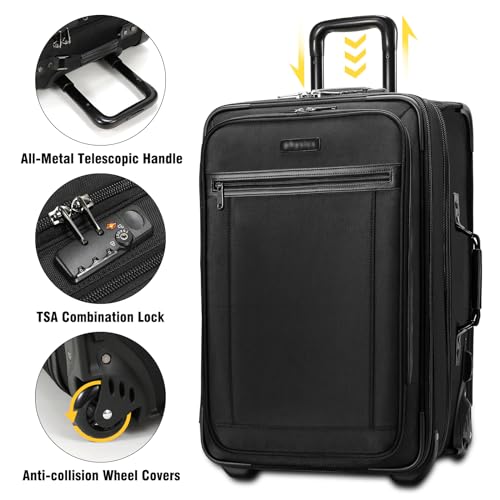 Travel Suitcase with Wheels, Soft Sided Luggage with Built in Garment Bag & Front Laptop Compartment, 22 Inch Rolling Suitcase for Business Travel, Jet Black4
