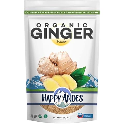 Happy Andes/ Andean Star USDA Organic Ginger Powder, Pure Ground Dried Root, Highly Aromatic, Strong Immunity, 100% from Peru, Tea, Superfood, Non-GMO, Gluten Free, Kosher, Keto, 1 lb Cover