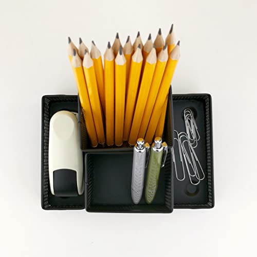 D.RECT Organiseur de bureau, Pot à Crayons en Métal, Étagère avec Porte-notes en Maille, 103 x 154 x 103 mm, Multifonctionnel, Accessoire de Rangement Noir