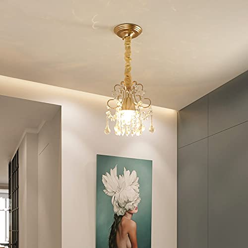 Chandelier Or et Cristal Plafonnier Rond LED pour l'Éclairage Chic de votre Couloir