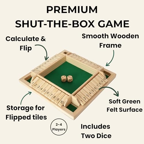 Image of Shut The Box Board Game - Wooden Dice Game for 4 Players | Family Indoor Game for Kids | Educational Math Learning Toy | 23 x 23 cm