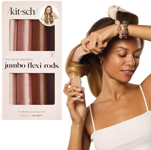 Kitsch Satin Flexi Rods, Heatless Curling Rod - 4pcs, Rosewood