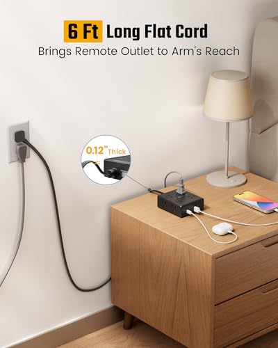 Image of 6Ft Extension Cord with Multiple Outlets, Flat Plug Power Strip Surge Protector, 8 Outlet 4 USB Ports (2 USB C), Wall Mountable, Desk Charging Station for Home Office, College Dorm Room Essentials