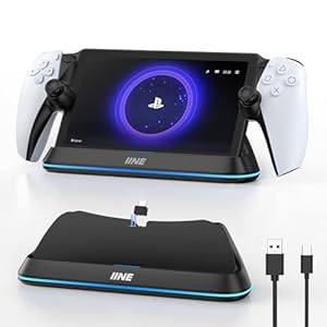 IINE Charging Dock Station for PlayStation Portal, Charger Stand for PS Portal with RGB Light and Magnetic Type C Port, Non-Slip Charge Base Holder for PlayStation 5 Portal Console (Black)