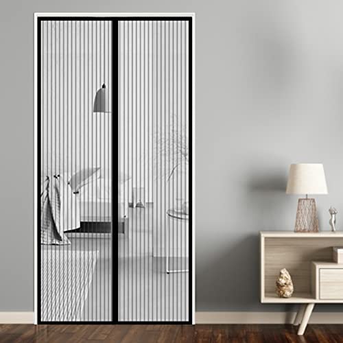 THAIKER Myggdörrskärm, 200 x 240 cm (79 x 94 tum) slitstark nätgardin magnetisk nätdörr för balkong skjutdörrar vardagsrum, svart A