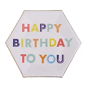 Surplus Party Plates for Birthday Parties 20 Disposable Plates Pure and Safe (7 in, Hexagon with Happy Birthday)