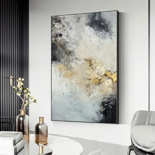 Grande peinture à l'huile feuille d'or nuage mer pour transformer un salon terne avec élégance