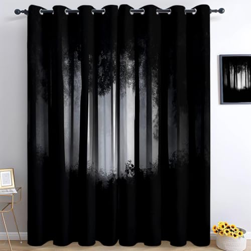 Eerie Horror Forest Blackout Window Curtains Washable Curtain with Grommet Privacy Darkening Drape for Living Room Bedroom Decor 2 Panels 42' W x 84' L