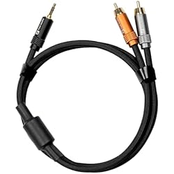 Fosi Audio 3.5mm to RCA Cable 3.9Ft, Dual-Core with Dual Shielding, Gold-Plated Connectors, Durable PVC & Nylon Braided, Compatible with Phones, Tablets, Amplifiers, Active Speakers