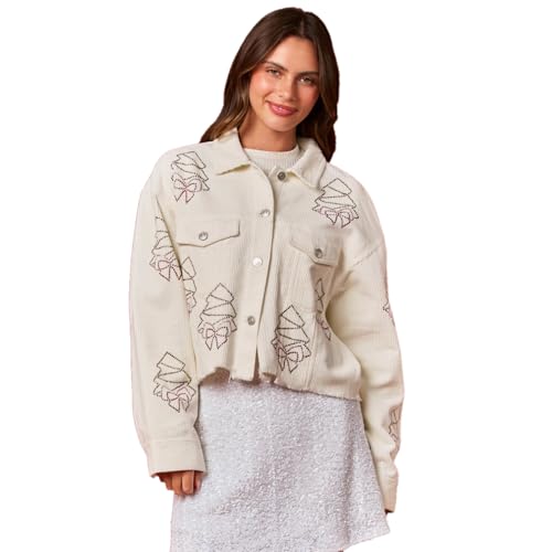 Traje de Navidad Festive Tree Bows estilo chaqueta corta unisex de manga larga