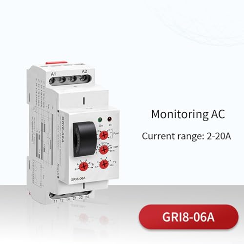 Relé de monitoreo de corriente AC Gri8-06A de 2A a 20A ajustable para carril DIN 4