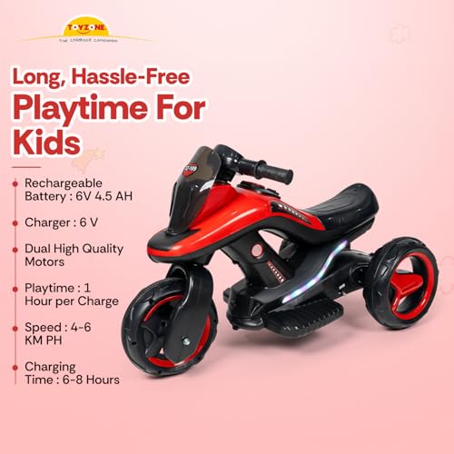 Image of Toyzone Ralph Electric Bike (Red) | 6V Rechargeable Bike with 4.5 AH Battery | Music Player with Bluetooth, USB & AUX | 6 Months Battery Warranty | Made in India | for Kids 2-8 Years, Upto 35 Kgs