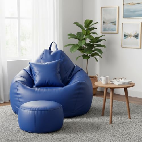 Image of 6XL Jumbo Premium Bean Bag Chair with Footrest & Cushion | Filled with High Density EPS Beans | Comfortable Sofa for Living Room & Bedroom | 6 Months Warranty, Color- (ROYAL BLUE, 6XL, Premium)