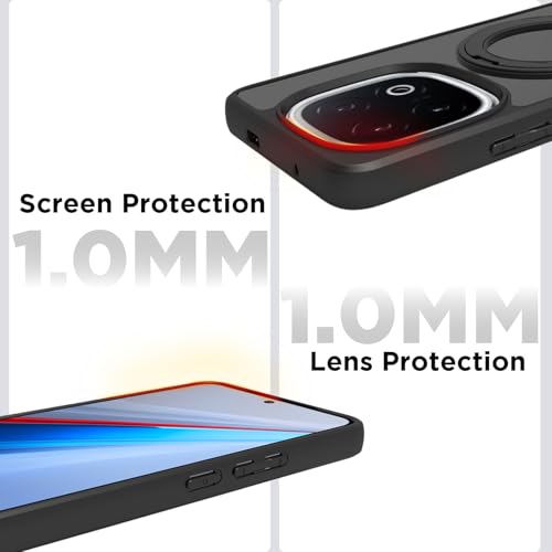 Image of RIGGEAR Shockproof Sleek Hybrid Armor 360 Rotating Magnetic Ring Stand Back Cover Case Compatible with MagSafe Accessories for iQOO 13 5G (Smoke Black Matte PC and Black TPU Bumper)