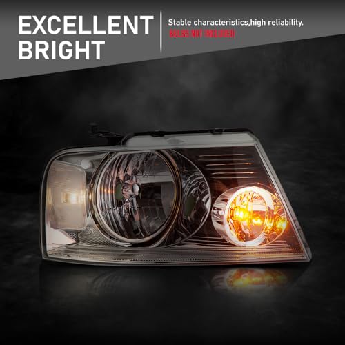 Image of G-PLUS Headlights Assembly, Fit 2004-2008 Ford F150 / 2006-2008 Lincoln Mark Lt(NOT Fit 2004 F150 Heritage /Flareside Beds), Clear Lens Chrome Housing Clear Reflector Bumper Headlamps