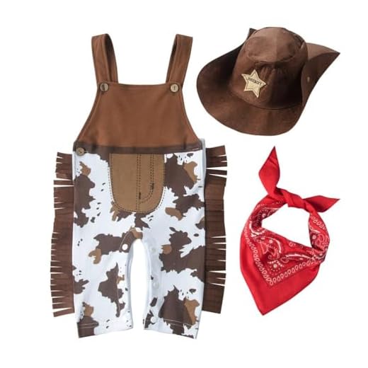 Lito Angels Disfraz Ropa de Vaquero con Pañuelo Rojo y Sombrero para Niños Bebes Talla 12-18 meses, Marrón (Número de etiqueta 95)