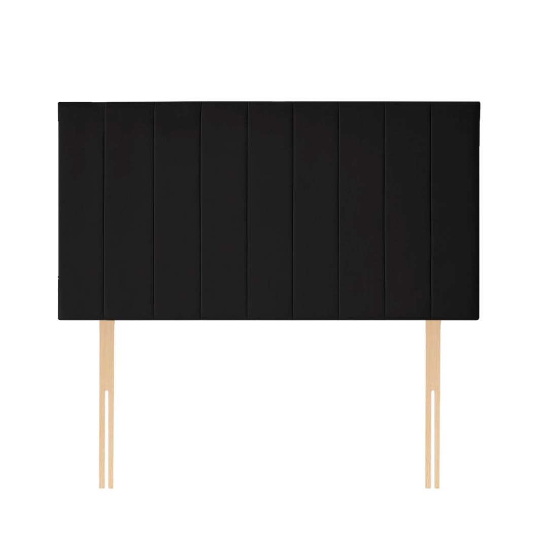 Portland Divan Bed Headboard | Plush Velvet Fabric King size Headboard for bed frames | Elegant design wooden material headboards for beds (Black,5ft king H-24inch)