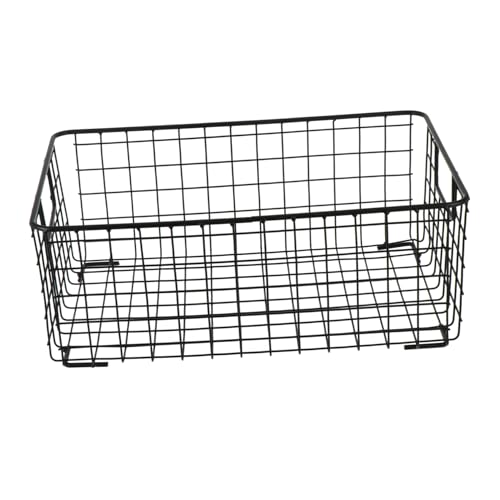 Didiseaon 1 Pieza cesta de alambre de almacenamiento cajas almacenaje caja almacenaje paraca pila contenedor de almacenamiento de cocina organizador de frutas hierro forjado Black