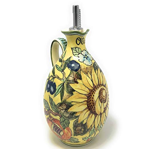 Ceramiche D'arte Parrini - Italian Ceramic Art Pottery Oil Cruet Sunflower Yellow Hand Painted Made In Italy Tuscan #TOP28