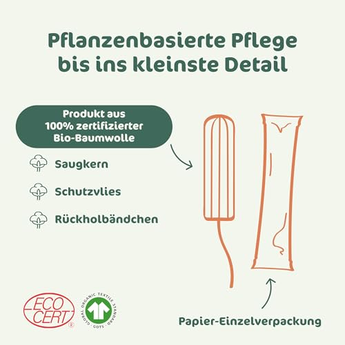 Naty Tampons Mini aus 100% Bio-Baumwolle | Frei von schädlichen Chemikalien | Plastikfrei | Ohne Duftstoffe | Hypoallergen | Gynäkologisch getestet | Natürlicher Auslaufschutz | Vegan | 18 Stück