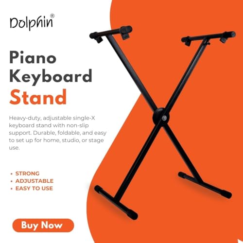 Image of DOLPHIN Heavy-Duty Single-X Adjustable Piano & Keyboard Stand with Secure Locking Mechanism, Sturdy Metal Construction for Home, Studio & Stage Use (Model DP10)