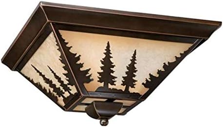 Vaxcel International Burnished Bronze Yosemite 3 Light Flush Mount Indoor Ceiling Fixture with Tree Portrait Glass Shade - 14 Inches Wide