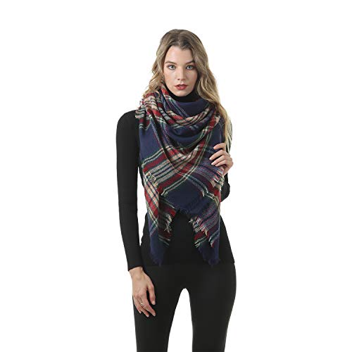 Womens Blanket Scarf Buffalo Plaid Long Warp Shawls Fashion Tartan Knit Winter Warm Lattice Scarves2