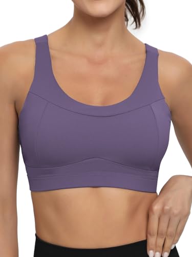 RUNNING GIRL High Impact Sports Bras for Women,Racerback Bra Workout Crop Tops for Women(WX2667 Purple,L)