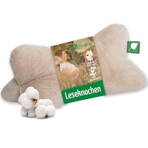 Herbalind Leseknochen Nackenrolle 40x18 cm Cord Design - 100% Baumwolle Cordstoff robust und waschbar - ergonomisches Nackenkissen als Lesekissen zum...