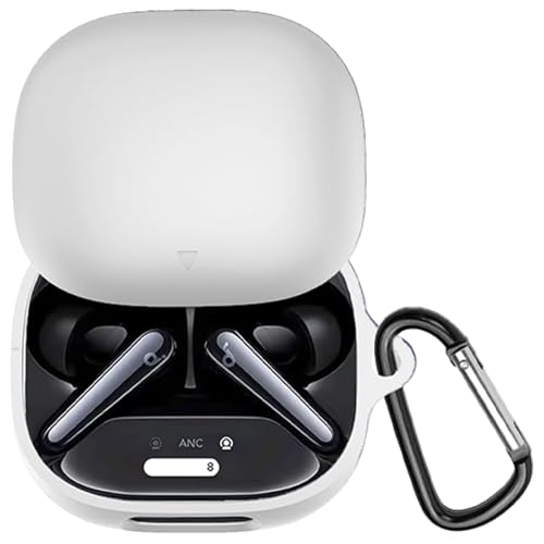 【AWWHHK】soundcore liberty 4 pro ケース シリコン anker soundcore liberty 4 pro 対応ケース 装着充電可能 全面保護 落下防止 キズ防止 耐衝撃 防塵 軽量 収納 カラビナ付き (ホワイト)