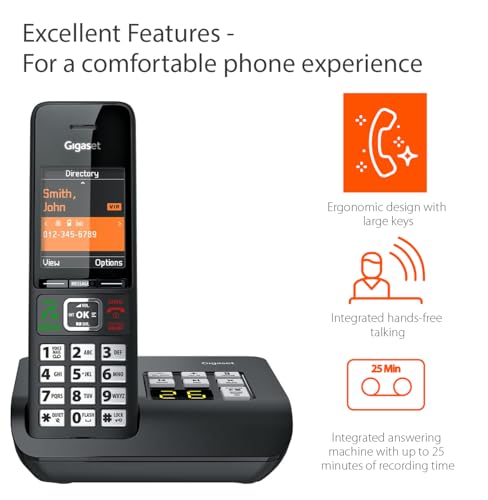 Gigaset Comfort 552A - Cordless DECT Phone - Answering Machine - Made in Germany - Elegant Design - Hands-Free Mode - Comfort Call Protection - Big Phone Book, Titanium-Black - Thumbnail 4