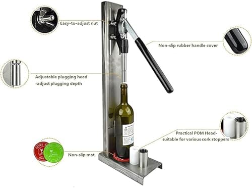 Wine decanters Stainless Steel Manual Corker, Height-adjustable Base, Spring-loaded Lever Sealing Mechanism, Compatible With Natural And Synthetic Corks