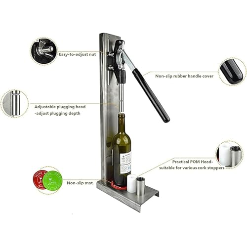 générique Carafes à vin : Tire-Bouchon Manuel en Acier Inoxydable, Base réglable en Hauteur, mécanisme de Fermeture à Levier à Ressort, Compatible avec Les Bouchons en liège naturels et synt