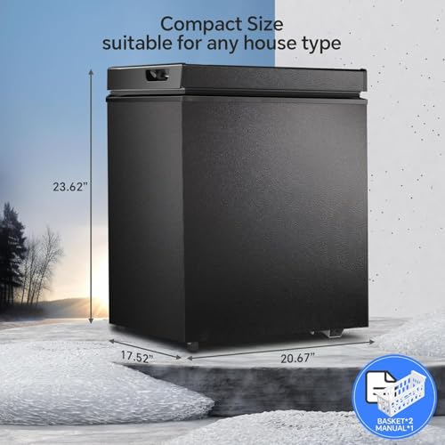 Image of Kismile 2.0 Cubic Feet Chest Freezer, Compact Deep Freezer for Home, Black | 2 Removable Basket, Adjustable Temperature, Free Standing Top Open Door, Fits Kitchen /Office /Bar