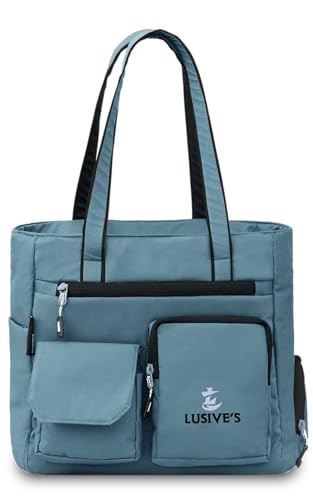 Image of Lusive's Double Pocket Handbag for Women: Stylish, Ideal Companion for Work, Travel, Polyester Material, Spacious 10-liter Capacity, 6 Pockets. (Black & Grey)