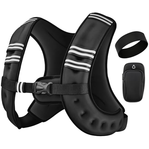 Image of SANLIKE Weighted Vest for Men & Women, Adjustable with Reflective Stripes | Available in 6.6 lb & 11 lb, includes armband and headband for workout, running and strength training