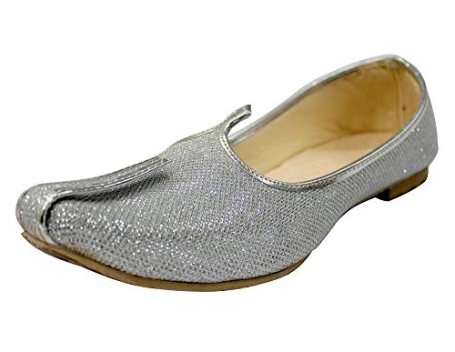 Silver Glitter Mens Wedding Shoes for Sherwani Indian Shoes Jutti Mojari for Mens