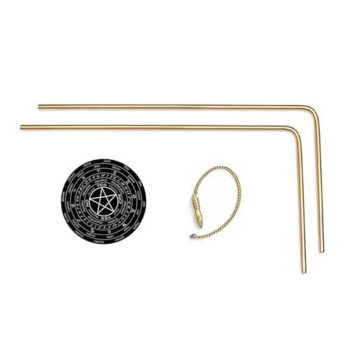Image of Brass Dowsing Rods Pair for Vastu | 5 mm Diameter | Set with Board & Brass Pendulum (Assorted) | Aura Energy Scanner | Reiki | Dowsing Rods | L-Rod | Without Handle